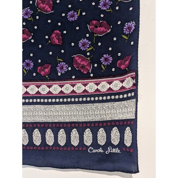 Vintage Carole Little Navy Blue Floral Silk Long Rectangle Scarf 10 X 52 - Picture 3 of 4